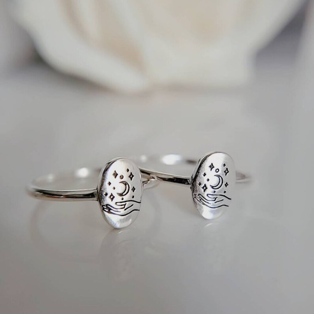 Sterling Silver Ring, Stars Moon Ring, Dainty Ring, 925 Silver Ring, Women Ring